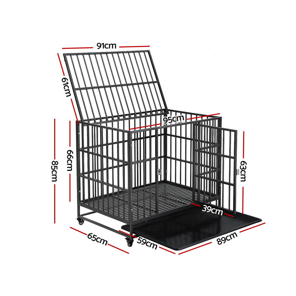 i.Pet Dog Cage Crate Large Puppy Cat Anti-Bite Pet Kennel Wheels w/Tray Metal-1