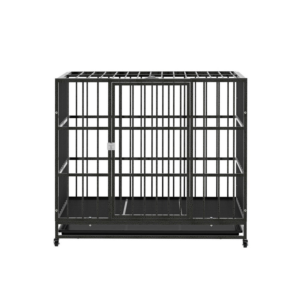 i.Pet Dog Cage Crate Large Puppy Cat Anti-Bite Pet Kennel Wheels w/Tray Metal-2