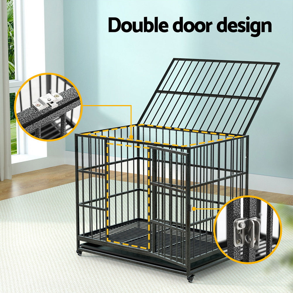 i.Pet Dog Cage Crate Large Puppy Cat Anti-Bite Pet Kennel Wheels w/Tray Metal-4