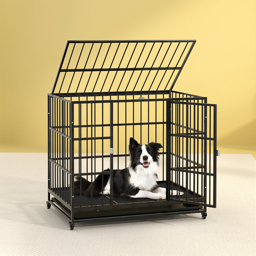 i.Pet Dog Cage Crate Large Puppy Cat Anti-Bite Pet Kennel Wheels w/Tray Metal-6