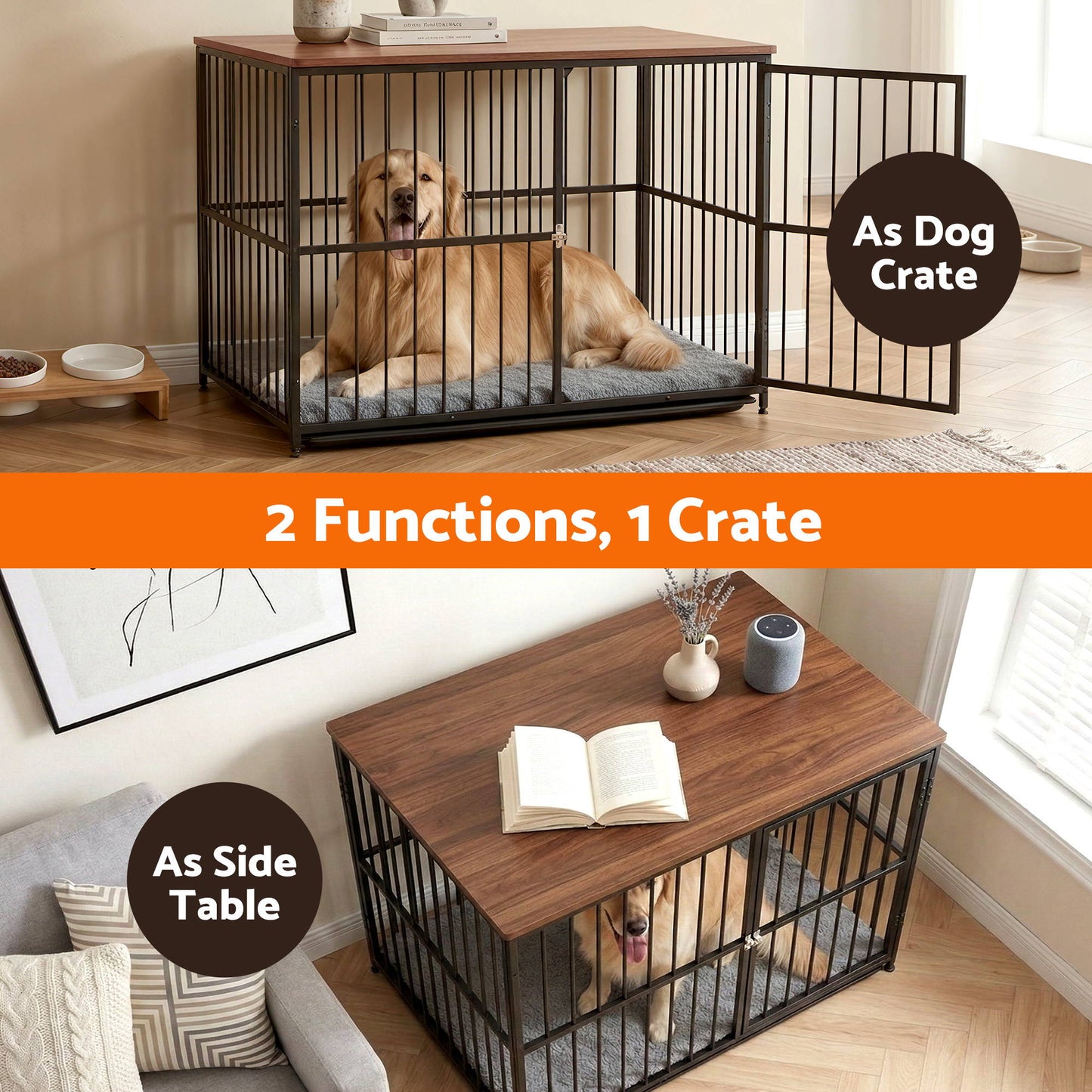 i.Pet Extra Large Dog Crate Furniture 107cm Dog Cage Puppy Pet Wooden Black