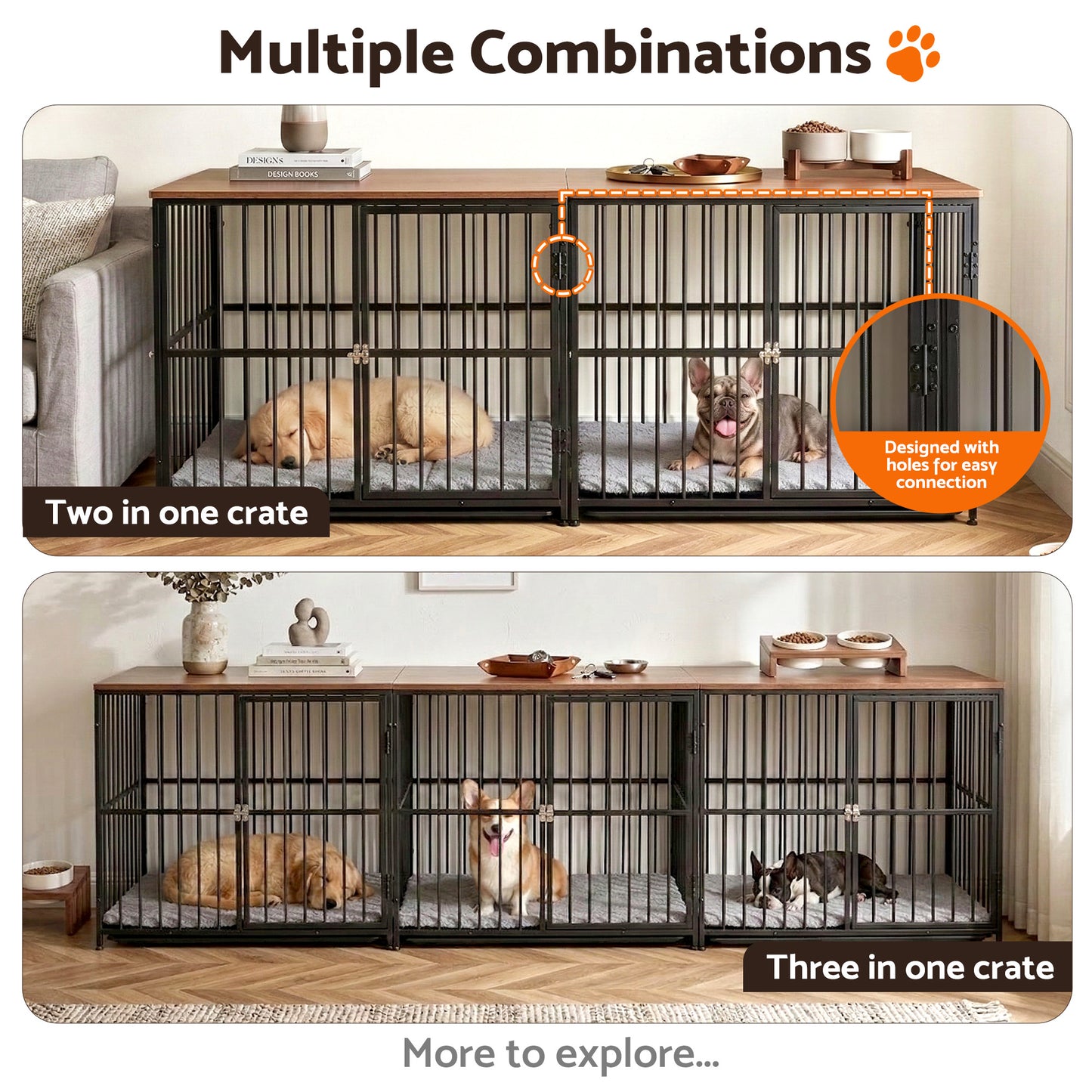 i.Pet Large Dog Crate Furniture 93cm Dog Cage Puppy Pet Wooden Black