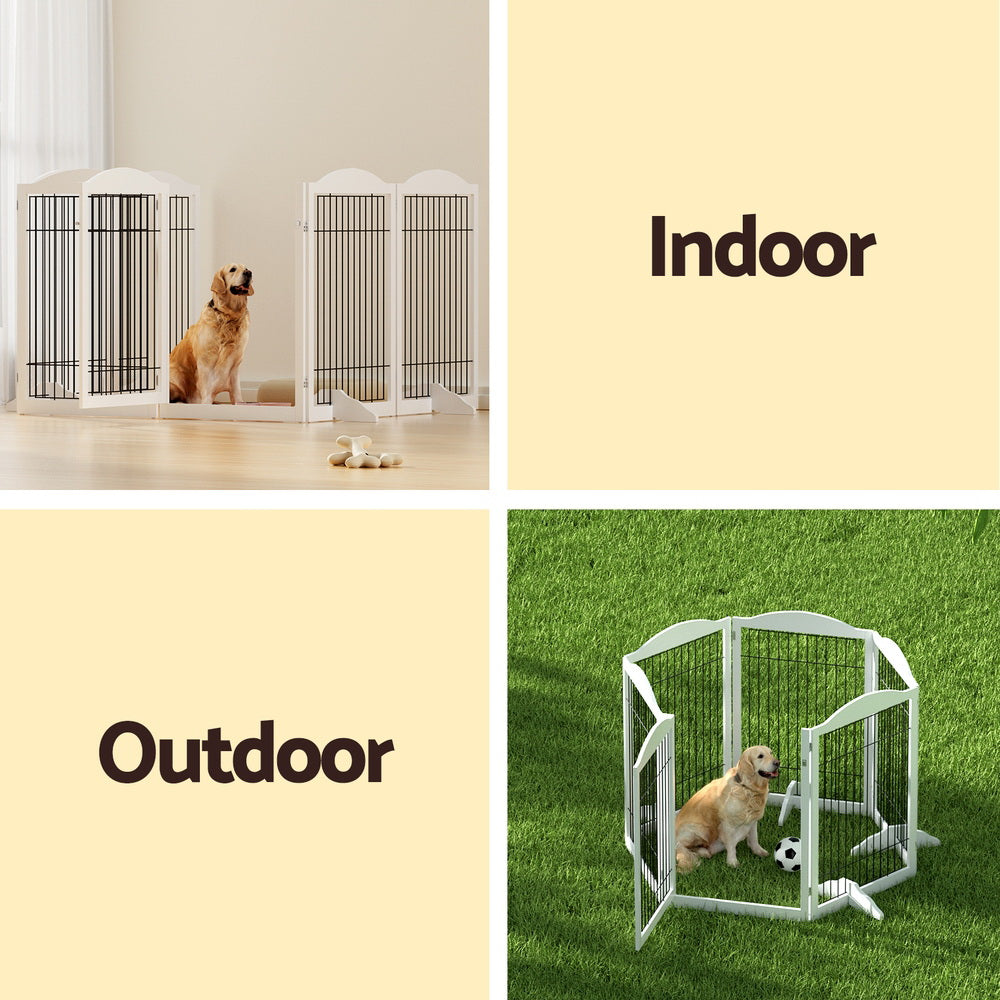 i.Pet Dog Playpen Enclosure 6 Panel Pet Fence Wooden Play Pen-4