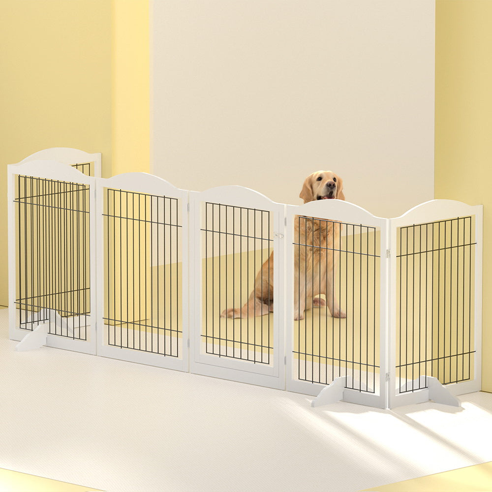 i.Pet Dog Playpen Enclosure 6 Panel Pet Fence Wooden Play Pen-6