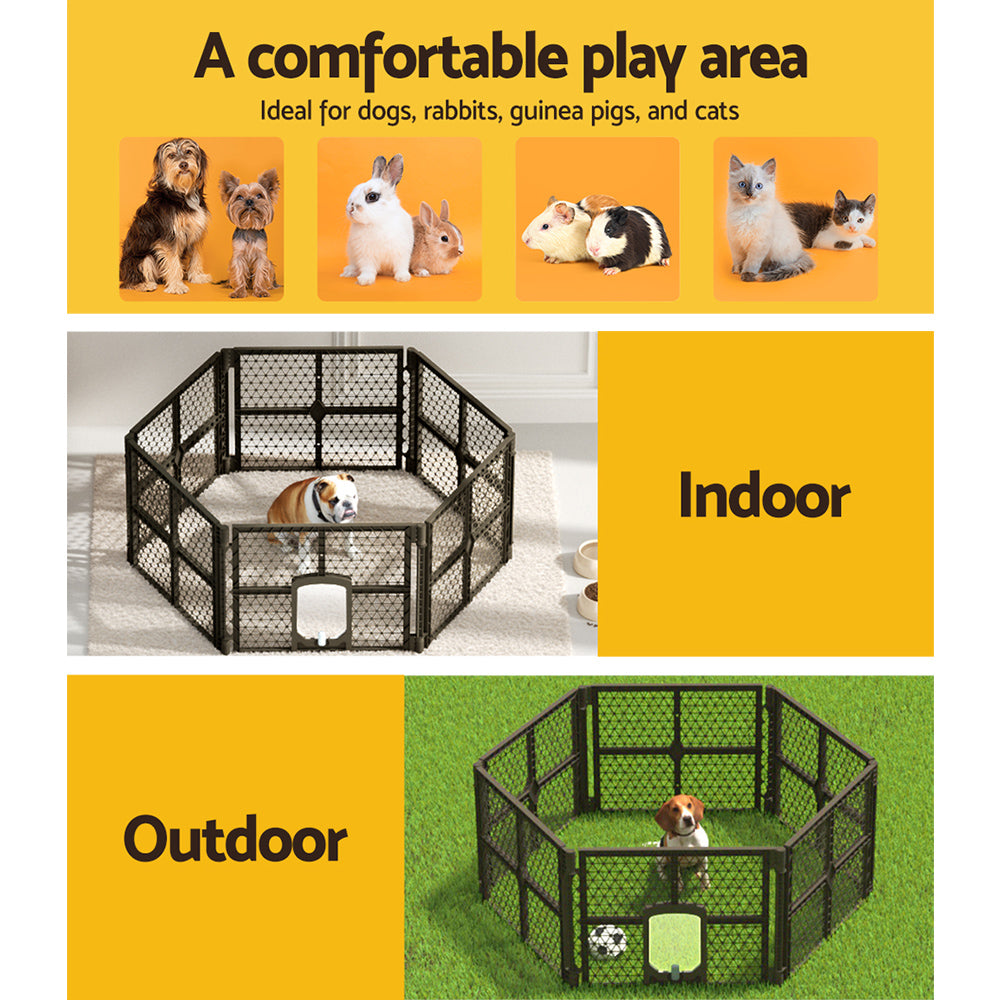 i.Pet Dog Playpen Enclosure 6 Panel Pet Fence Plastic Play Pen-6