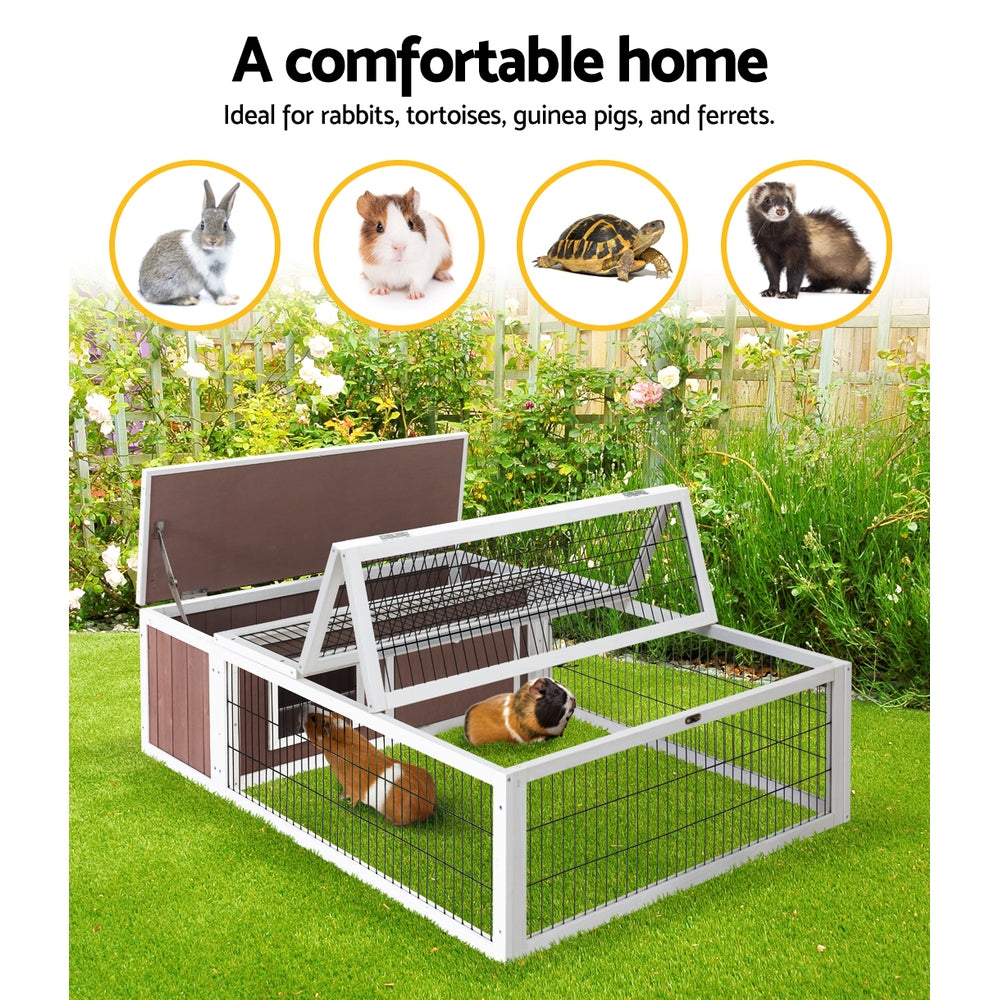 i.Pet Rabbit Hutch 124cm x 90cm x 35cm Chicken Coop Large Outdoor Wooden Run Cage House-4