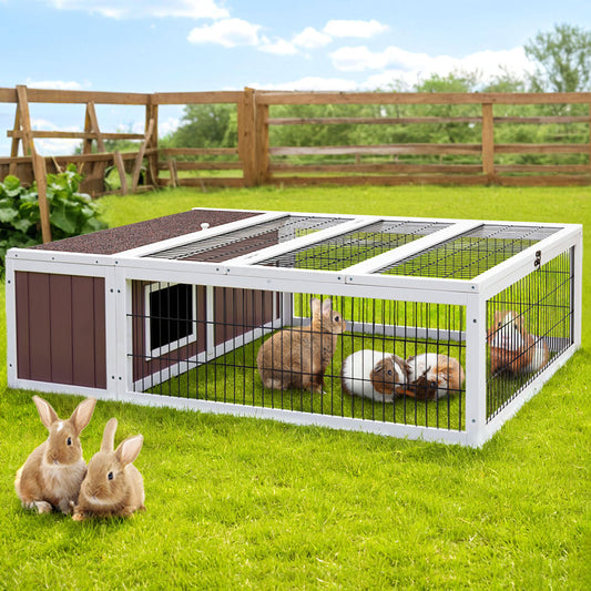 i.Pet Rabbit Hutch 124cm x 90cm x 35cm Chicken Coop Large Outdoor Wooden Run Cage House-0