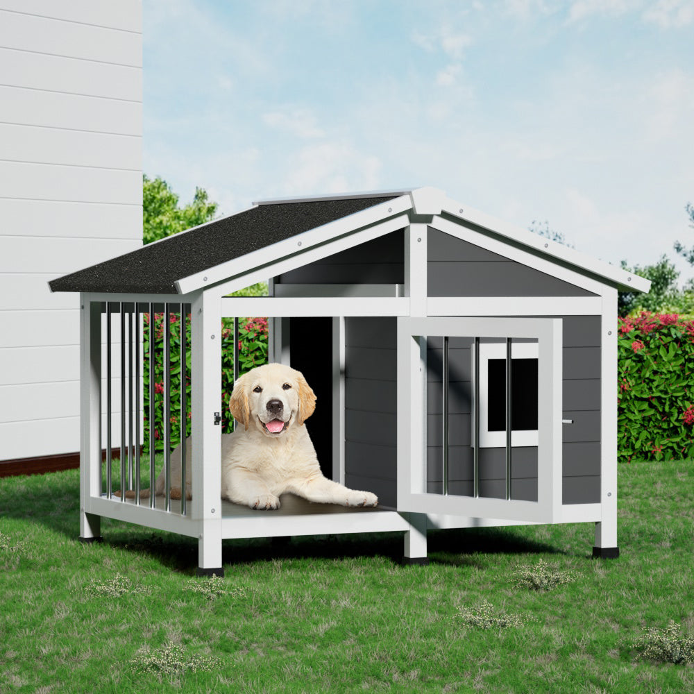 i.Pet Dog Kennel House Large Wooden Outdoor Pet Kennels Indoor Puppy Cabin Home-6