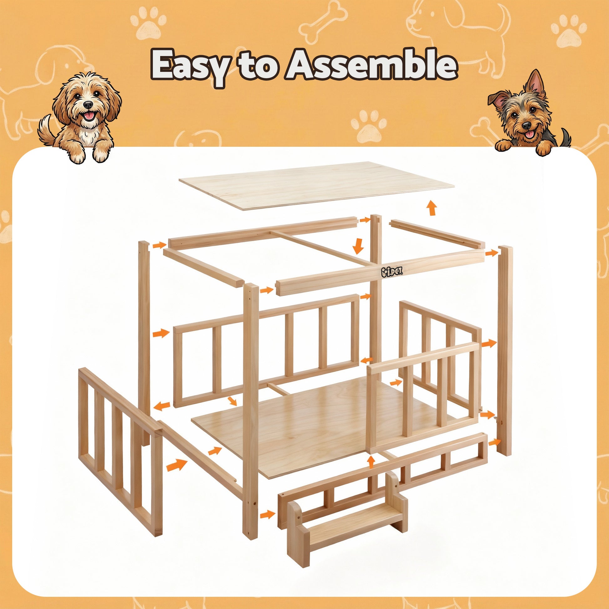 i.Pet 2in1 Dog Kennel Crate Furniture Grey Bedding Wooden House Indoor-7