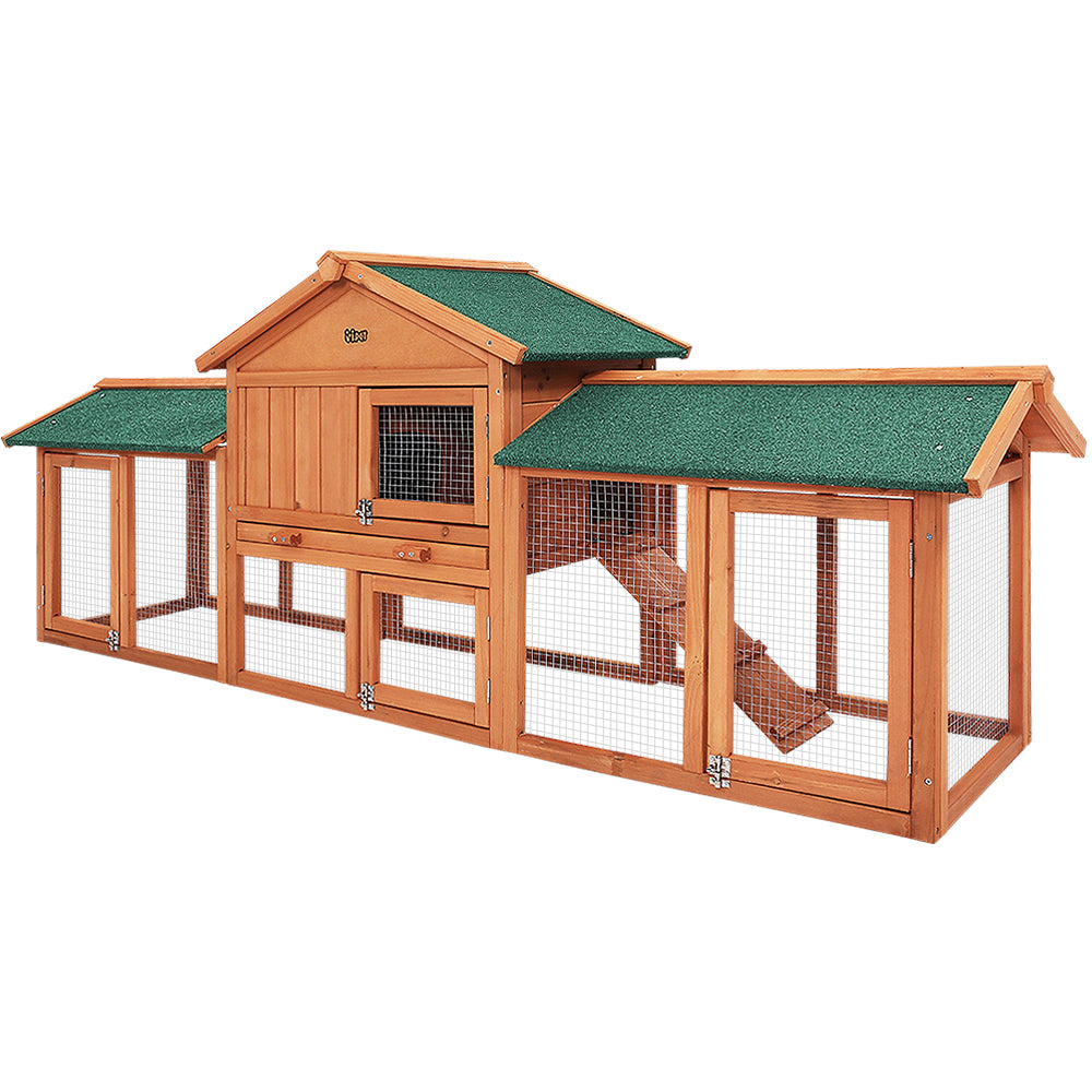 i.Pet Chicken Coop Rabbit Hutch 220cm x 44cm x 84cm Large Run Wooden Outdoor Bunny Cage House-0