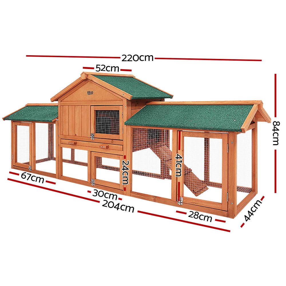 i.Pet Chicken Coop Rabbit Hutch 220cm x 44cm x 84cm Large Run Wooden Outdoor Bunny Cage House-1