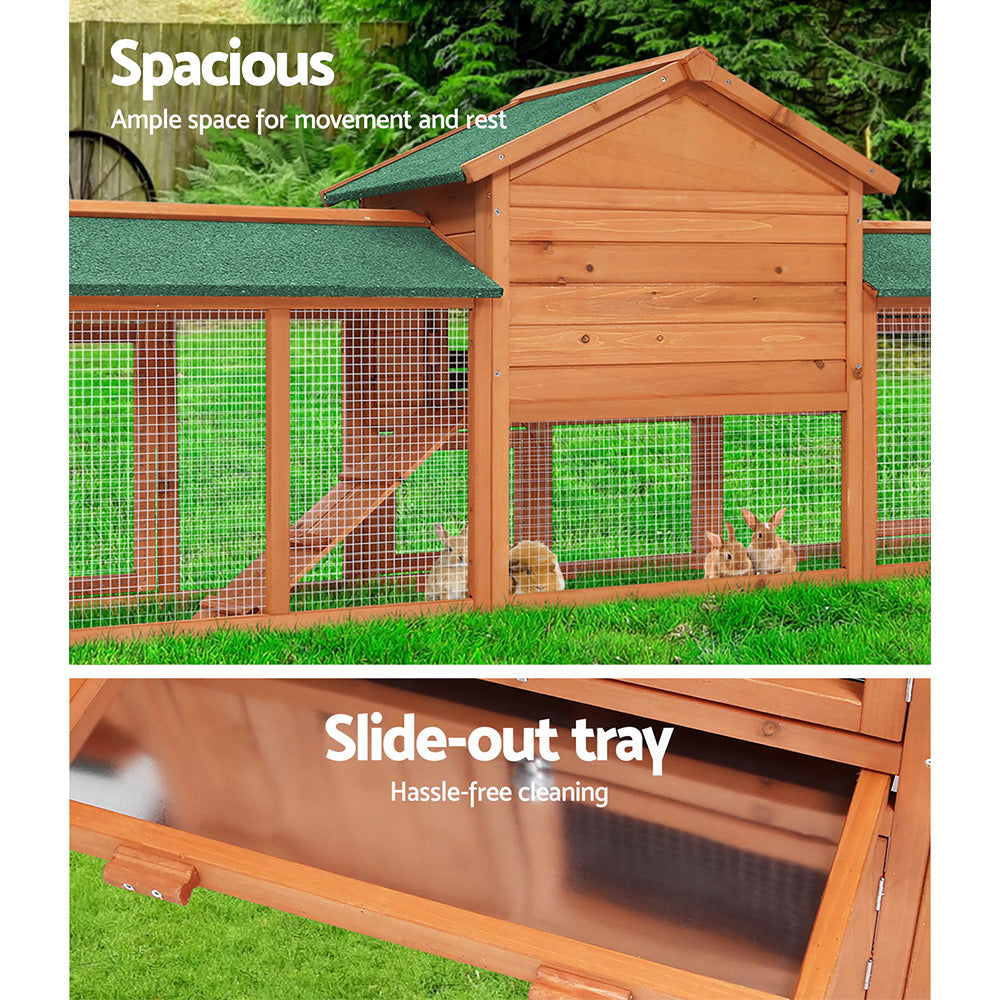 i.Pet Chicken Coop Rabbit Hutch 220cm x 44cm x 84cm Large Run Wooden Outdoor Bunny Cage House-4