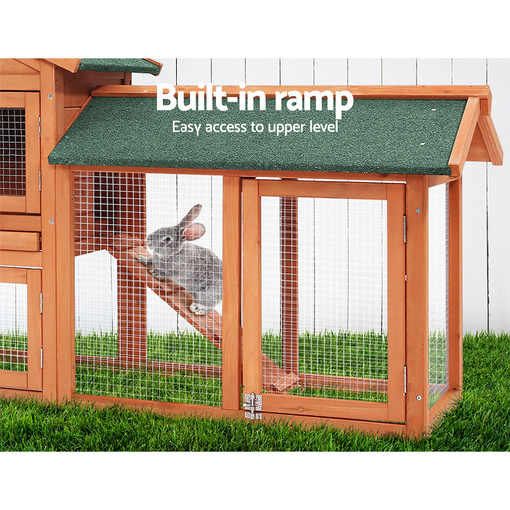 i.Pet Chicken Coop Rabbit Hutch 220cm x 44cm x 84cm Large Run Wooden Outdoor Bunny Cage House-6