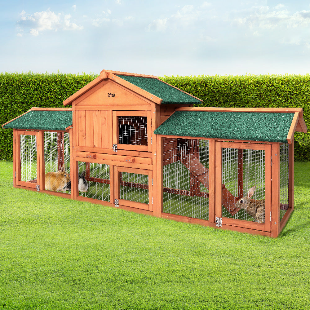 i.Pet Chicken Coop Rabbit Hutch 220cm x 44cm x 84cm Large Run Wooden Outdoor Bunny Cage House-7