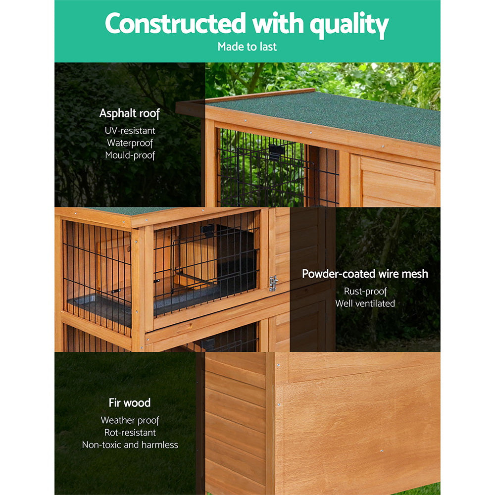 i.Pet Rabbit Hutch 91.5cm x 45cm x 82cm Chicken Coop Large Wooden House Run Cage Pet Bunny-4