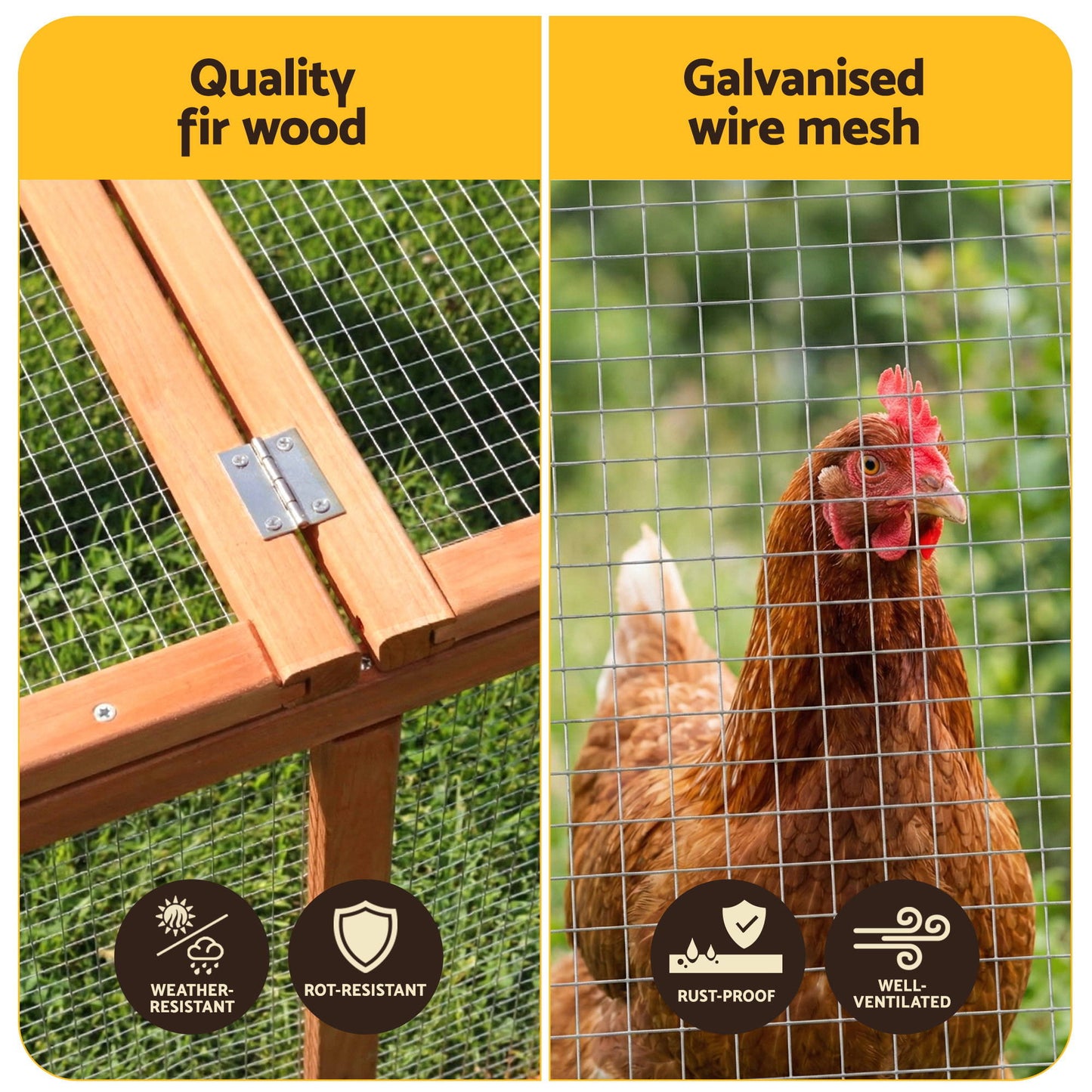 i.Pet Chicken Coop Wooden Pet Run Rabbit Hutch Large Outdoor Cage with Play Area Brown