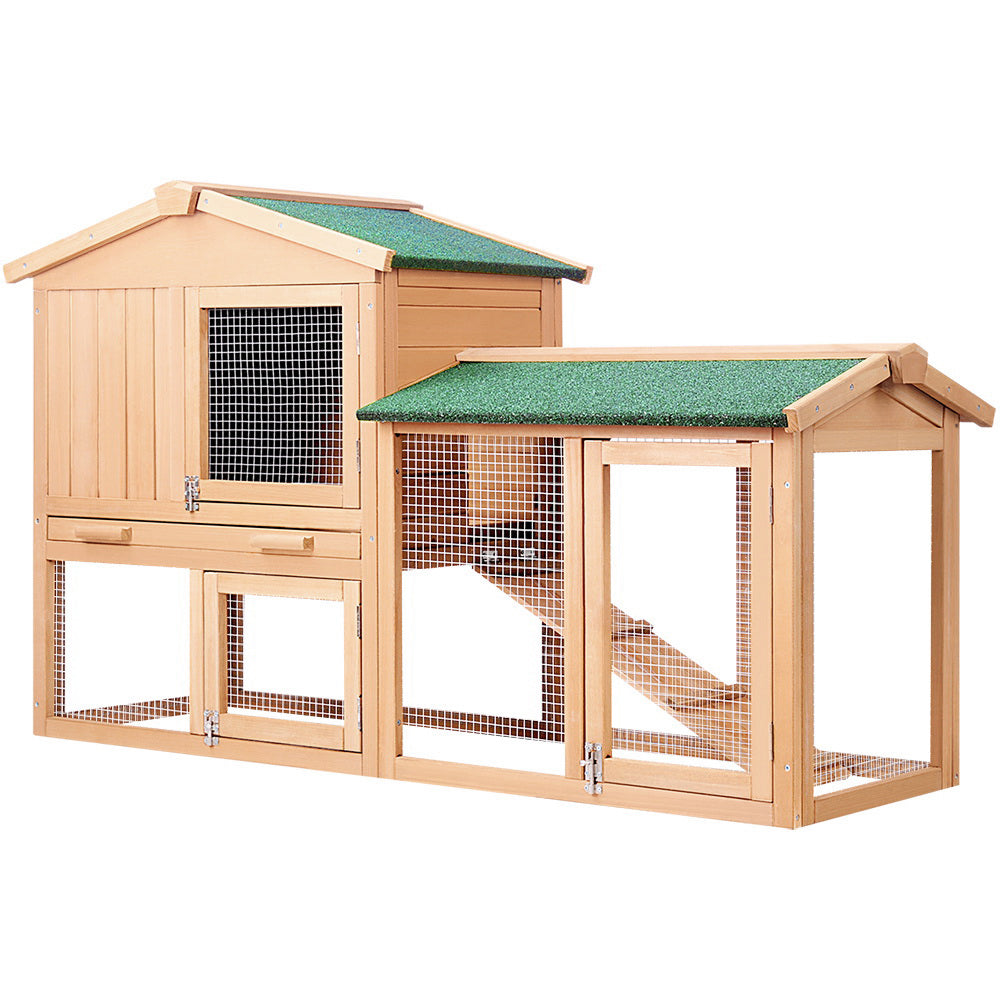 i.Pet Chicken Coop Rabbit Hutch 138cm x 44cm x 85cm Large House Run Cage Wooden Outdoor-0