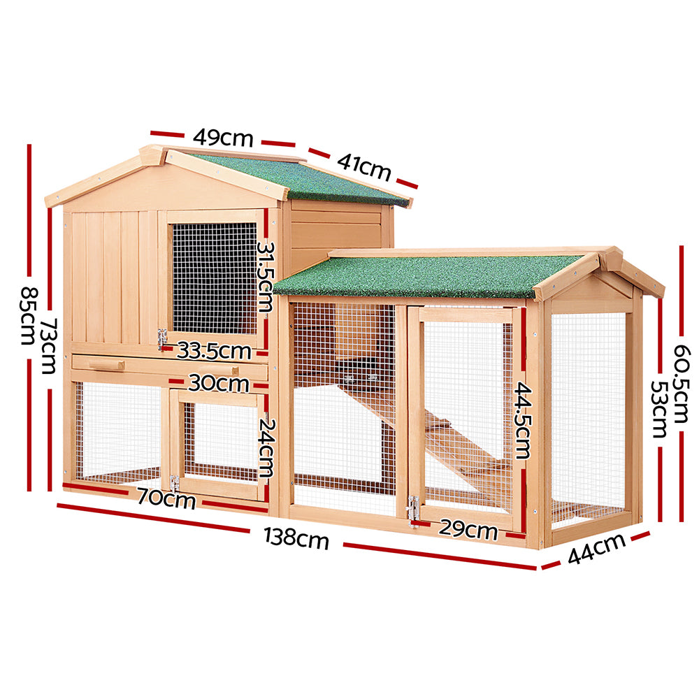 i.Pet Chicken Coop Rabbit Hutch 138cm x 44cm x 85cm Large House Run Cage Wooden Outdoor-1