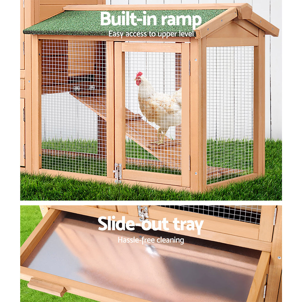 i.Pet Chicken Coop Rabbit Hutch 138cm x 44cm x 85cm Large House Run Cage Wooden Outdoor-4