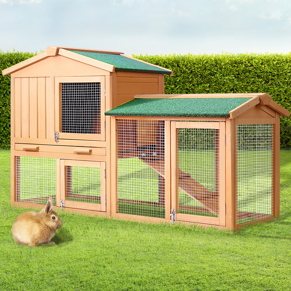 i.Pet Chicken Coop Rabbit Hutch 138cm x 44cm x 85cm Large House Run Cage Wooden Outdoor-7