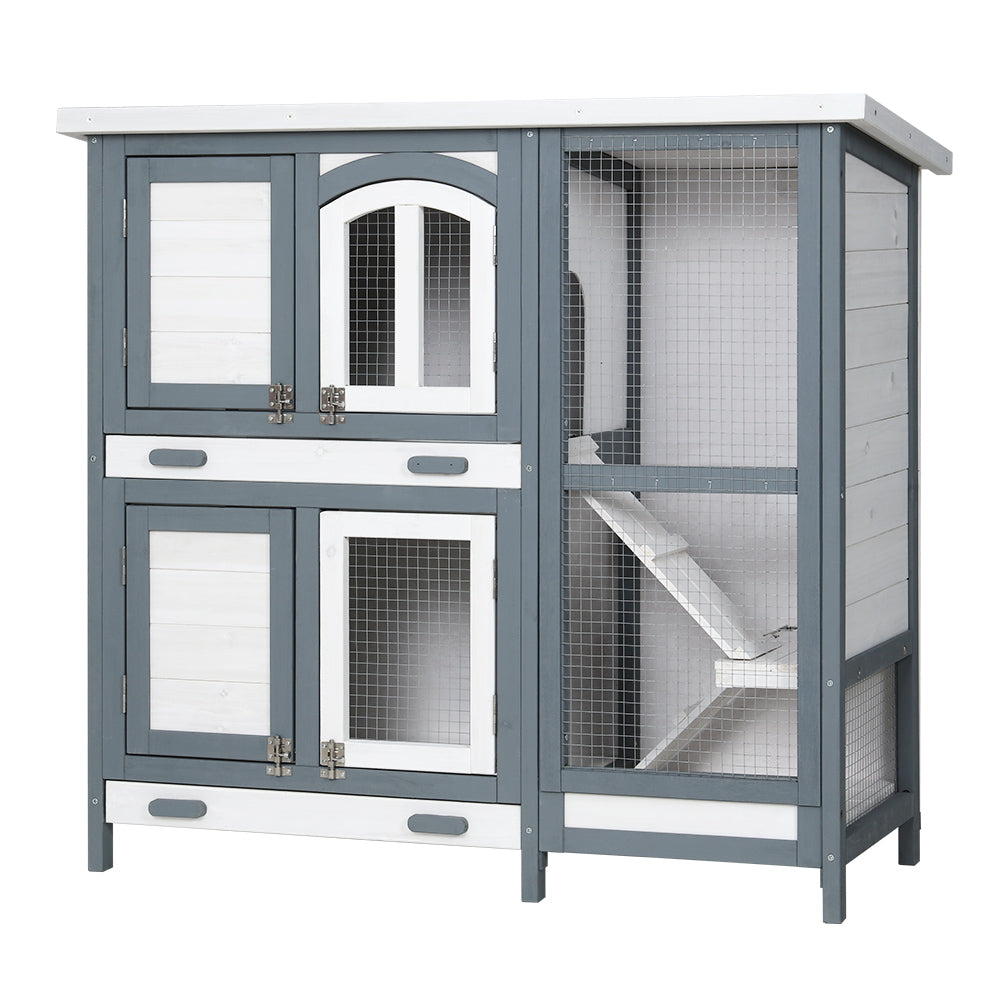 i.Pet Rabbit Hutch 98cm x 45cm x 92cm Chicken Coop Large Wooden House Run Cage Bunny Guinea Pig-0