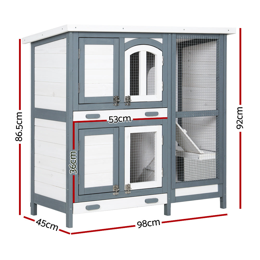 i.Pet Rabbit Hutch 98cm x 45cm x 92cm Chicken Coop Large Wooden House Run Cage Bunny Guinea Pig-1