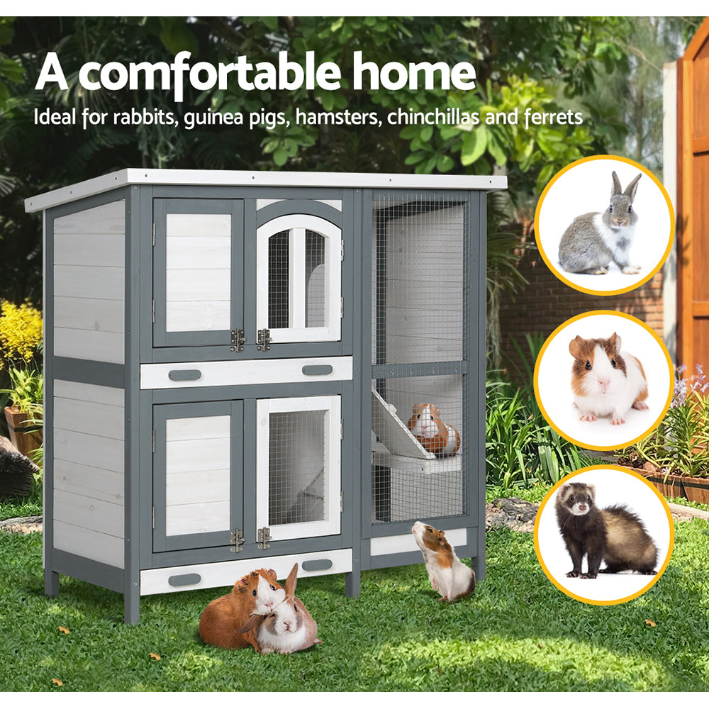 i.Pet Rabbit Hutch 98cm x 45cm x 92cm Chicken Coop Large Wooden House Run Cage Bunny Guinea Pig-4