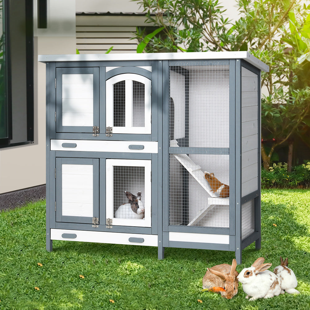 i.Pet Rabbit Hutch 98cm x 45cm x 92cm Chicken Coop Large Wooden House Run Cage Bunny Guinea Pig-7