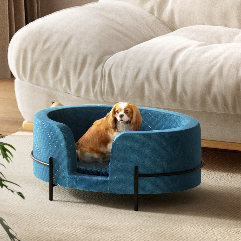 i.Pet Pet Bed Dog Sofa Lounge Cat Calming Couch Raised Blue-4