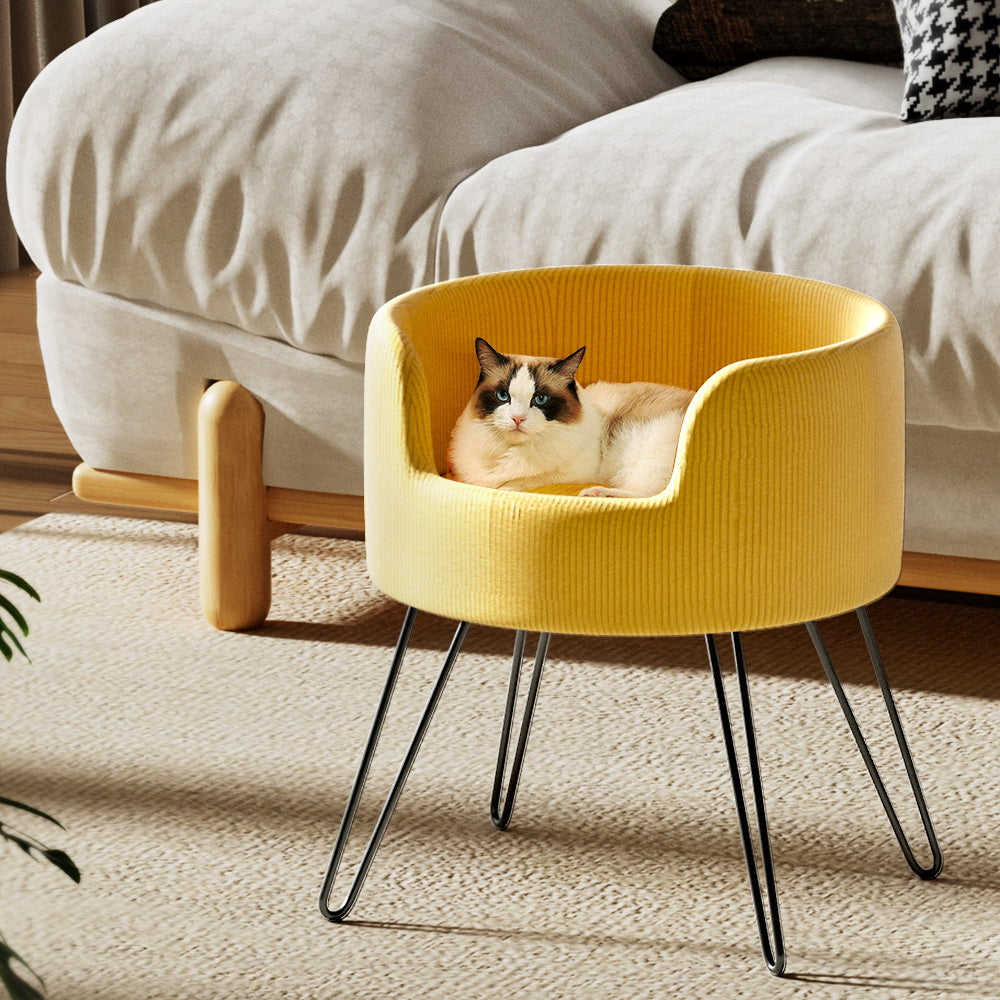 i.Pet Pet Bed Dog Sofa Lounge Cat Calming Raised Couch Yellow-4