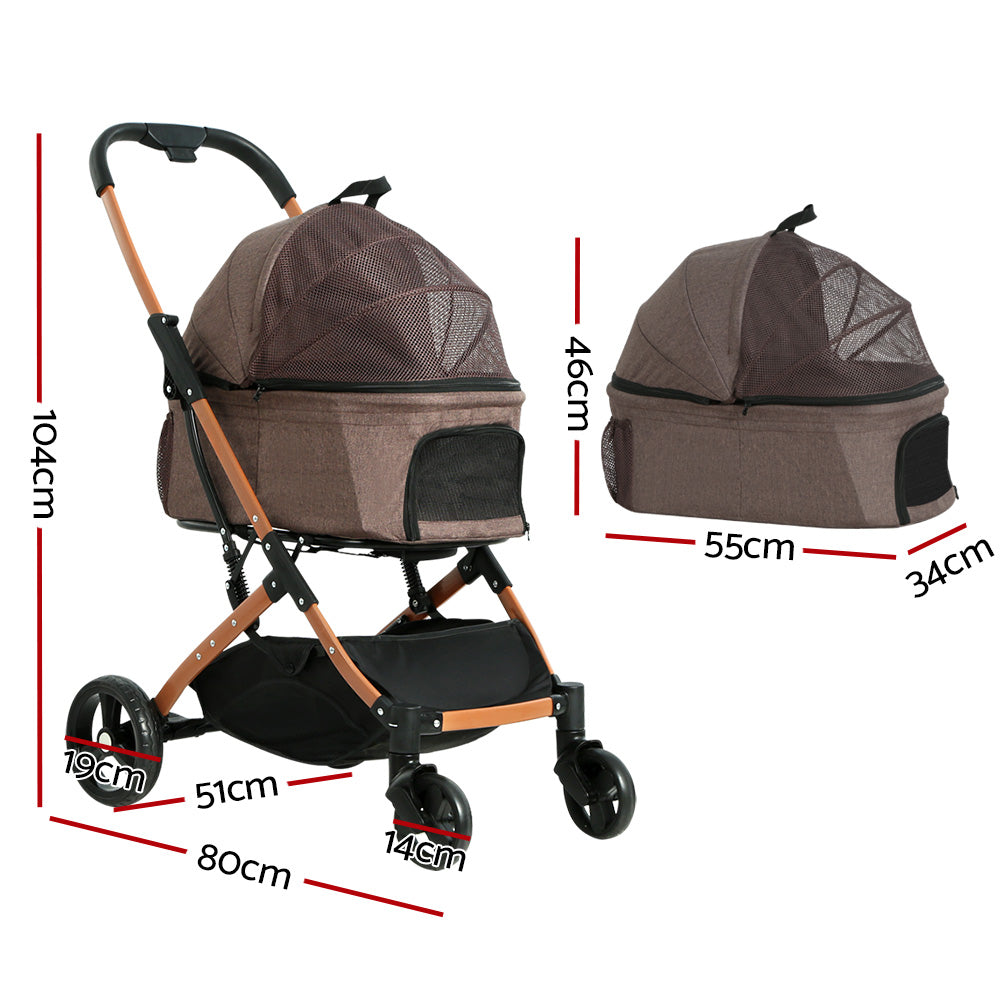 i.Pet Pet Stroller Dog Pram Large Cat Carrier Travel Foldable 4 Wheels Pushchair Double-1