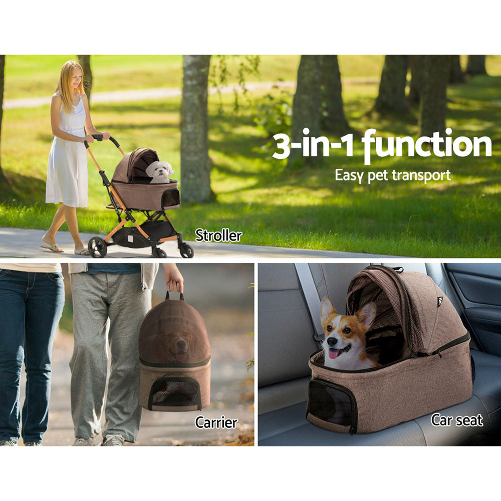 i.Pet Pet Stroller Dog Pram Large Cat Carrier Travel Foldable 4 Wheels Pushchair Double-4