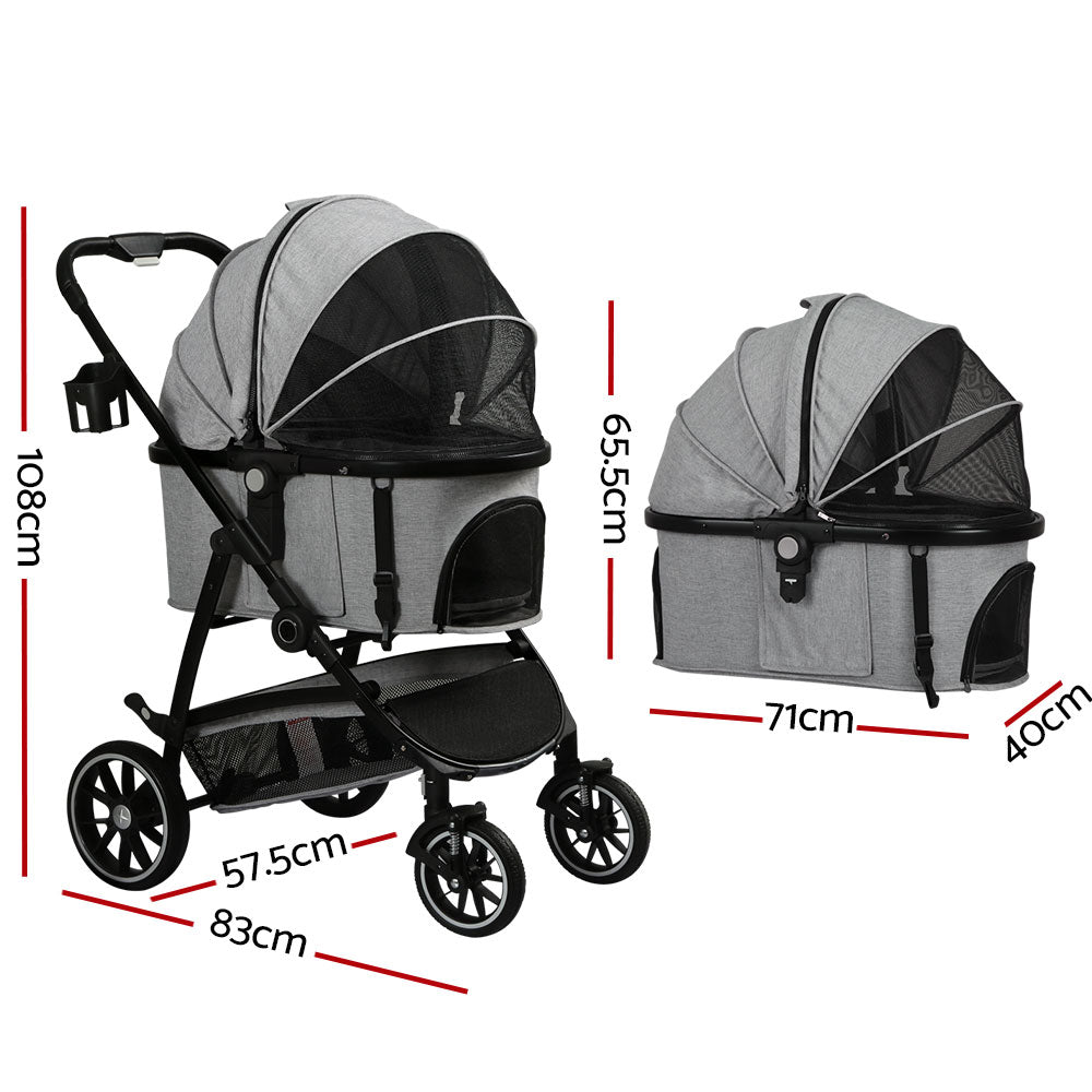 i.Pet Pet Stroller Dog Pram Large Cat Carrier Travel Pushchair 4 Wheels Foldable-1
