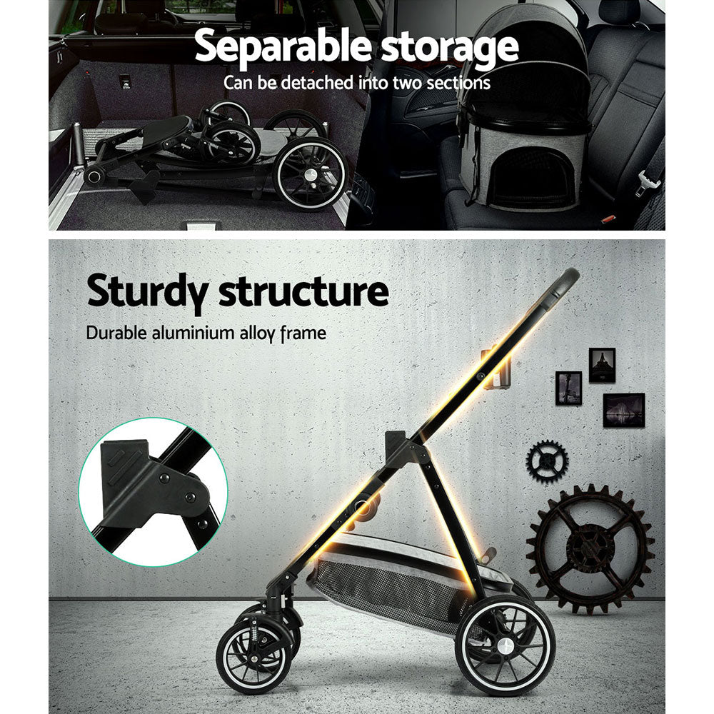 i.Pet Pet Stroller Dog Pram Large Cat Carrier Travel Pushchair 4 Wheels Foldable-6