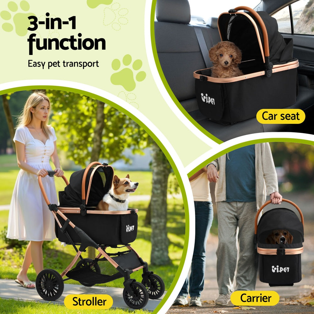 i.Pet Pet Dog Stroller Pram Large Cat Carrier Travel Pushchair Foldable 4 Wheels-1