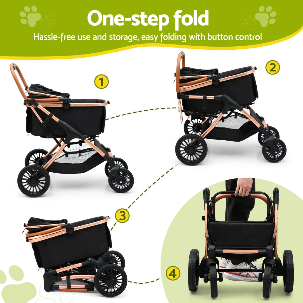 i.Pet Pet Dog Stroller Pram Large Cat Carrier Travel Pushchair Foldable 4 Wheels-2