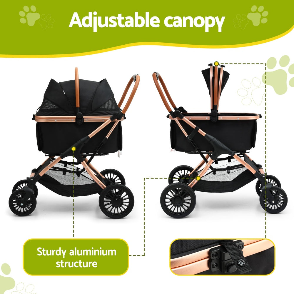 i.Pet Pet Dog Stroller Pram Large Cat Carrier Travel Pushchair Foldable 4 Wheels-3