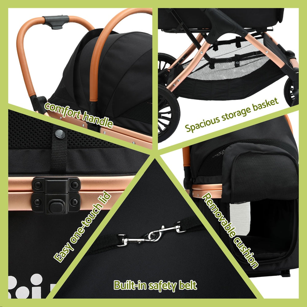 i.Pet Pet Dog Stroller Pram Large Cat Carrier Travel Pushchair Foldable 4 Wheels-5