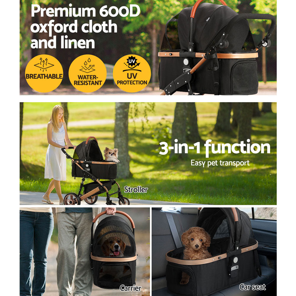 i.Pet Pet Stroller Dog Pram Large Cat Carrier Travel Foldable Pushchair 4 Wheels-4