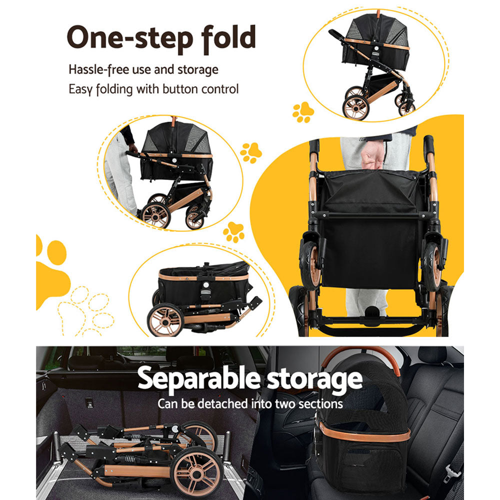 i.Pet Pet Stroller Dog Pram Large Cat Carrier Travel Foldable Pushchair 4 Wheels-5