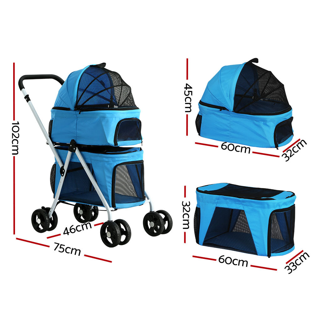 i.Pet Pet Stroller Dog Pram Large Cat Carrier Travel Foldable 4 Wheels Double-1