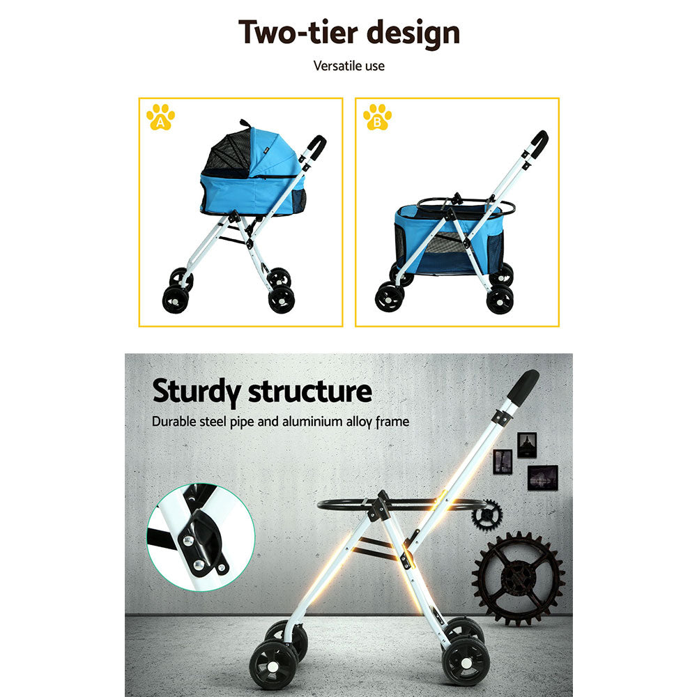 i.Pet Pet Stroller Dog Pram Large Cat Carrier Travel Foldable 4 Wheels Double-4