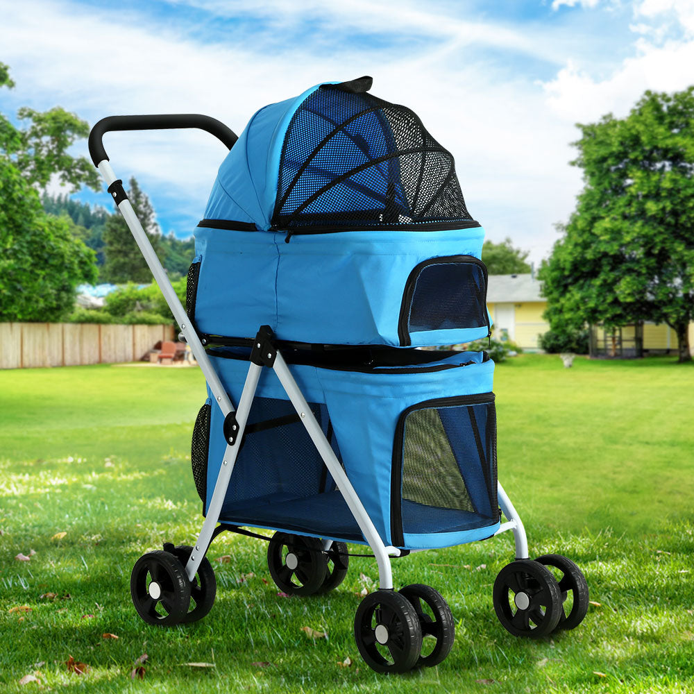 i.Pet Pet Stroller Dog Pram Large Cat Carrier Travel Foldable 4 Wheels Double-7