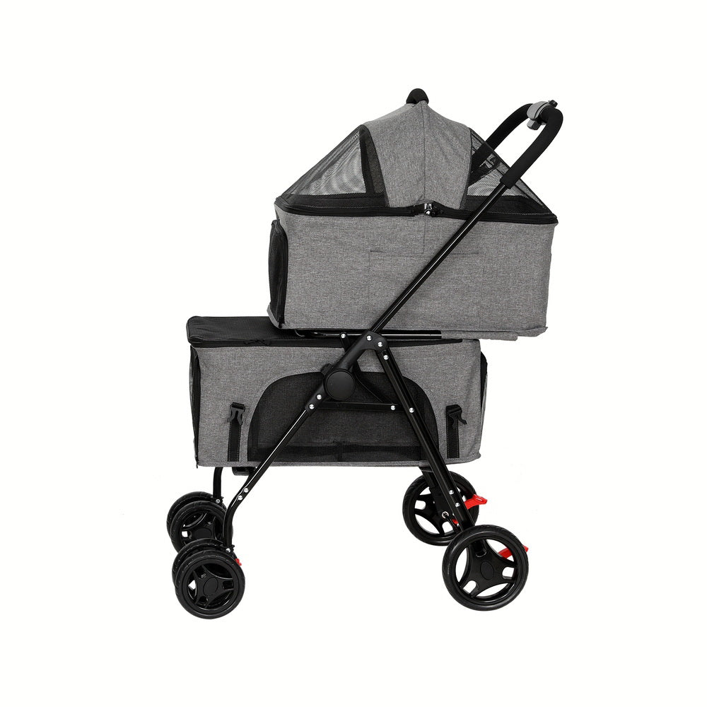 i.Pet Pet Stroller 2-tier Dog Pram Large Cat Carrier Travel Pushchair Foldable-2