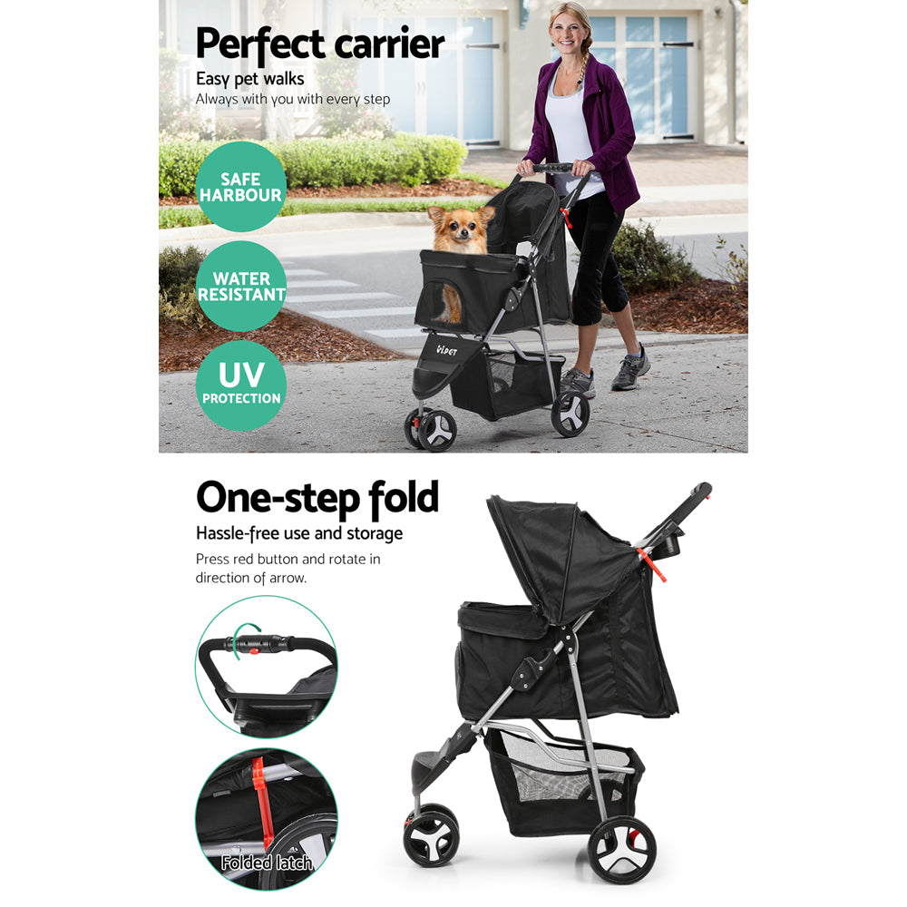 i.Pet Pet Stroller Dog Pram Cat Carrier Large Travel Pushchair Foldable 3 Wheels-3