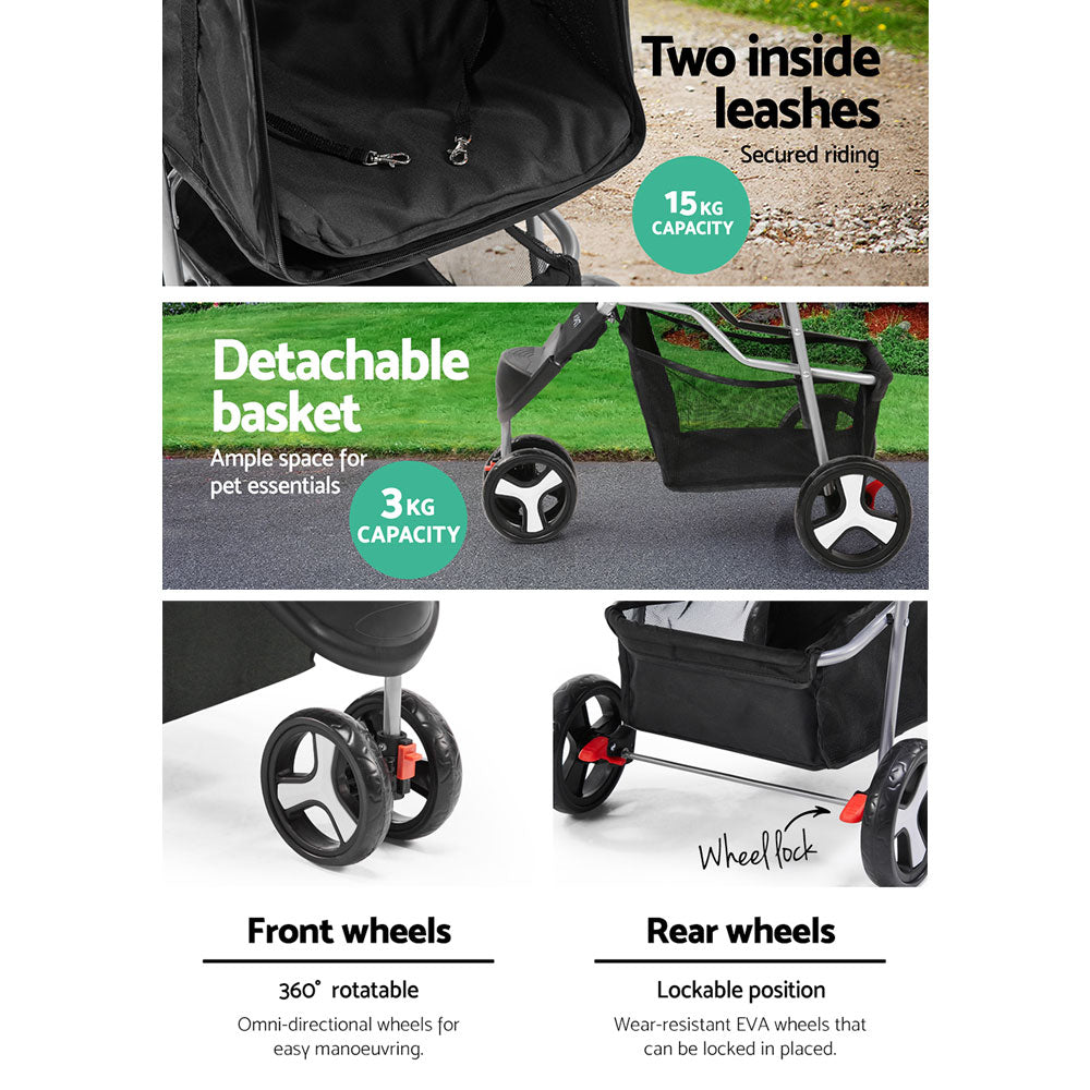 i.Pet Pet Stroller Dog Pram Cat Carrier Large Travel Pushchair Foldable 3 Wheels-5