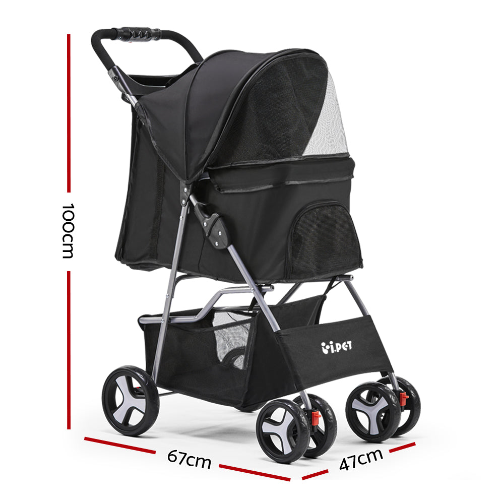 i.Pet 4 Wheel Pet Stroller - Black-1