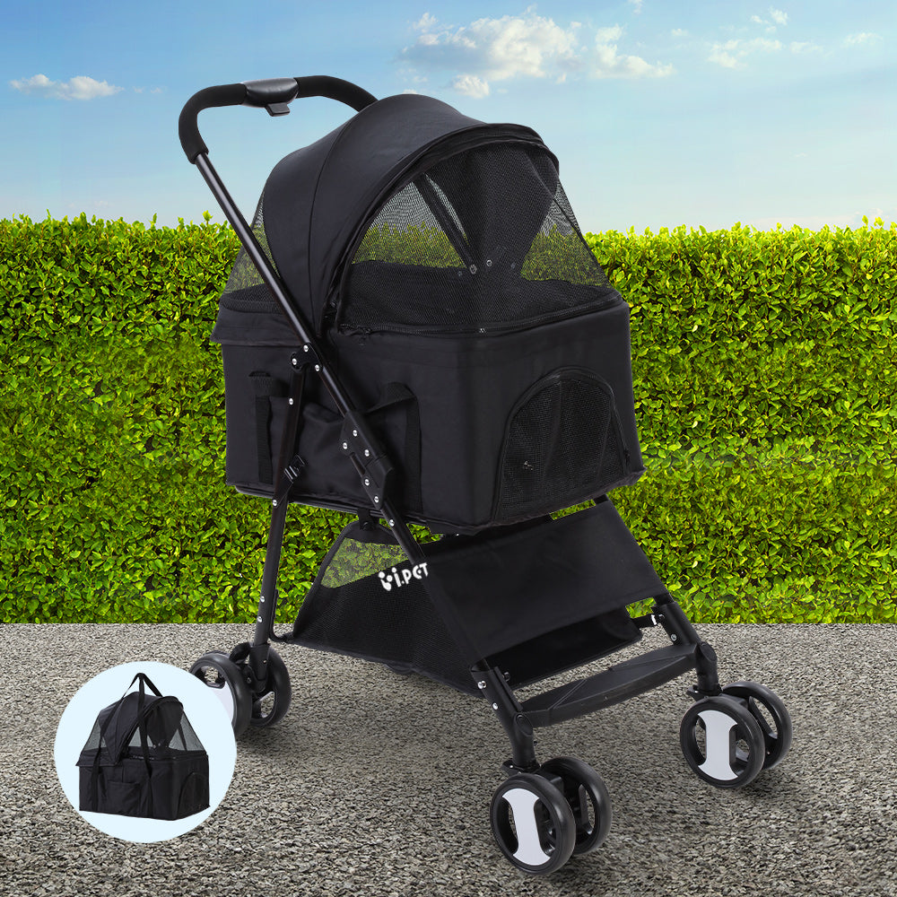 i.Pet Pet Stroller Dog Pram Cat Carrier Travel Large Pushchair Foldable 4 Wheels Black-7