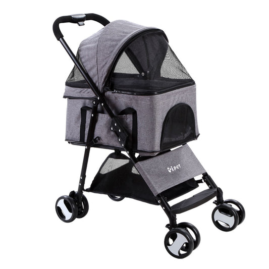 i.Pet Pet Stroller Dog Pram Cat Carrier Travel Large Pushchair Foldable 4 Wheels Grey-0