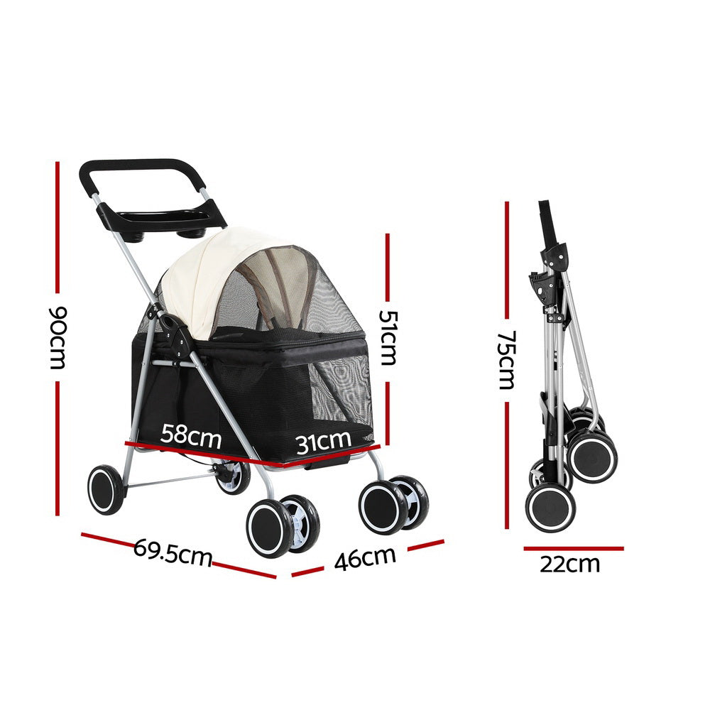 i.Pet Pet Stroller Pram Dog Cat Carrier Cage Large Travel Pushchair Foldable 4 Wheels-1